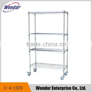 High Quality 4-tiers Chrome Carbon Steel Wire Shelf With Wheels thumbnail-1