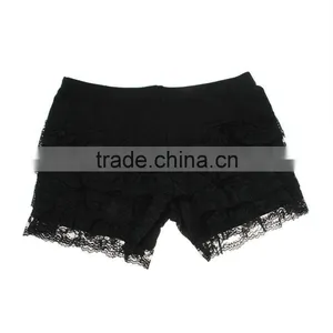 Plain Boxer Shorts Women's Stretch Waist Sexy Tiered Crochet Lace Boxer Shorts thumbnail-2