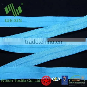 Blue Spandex Nylon Woven Plush Shiny Fold Over Elastic for Lingerie FOE thumbnail-3