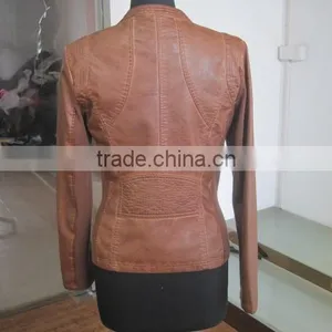 Punk Rock PU Leather Jacket Women Tops Faux Leather Autumn Coat Slim Orange Jackets Outwear Women Top 2015 Faux Leather Jacket thumbnail-2