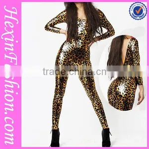 Sexy Low Back Leopard Leather Catsuit Lingerie thumbnail-1