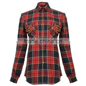 2016 Plus Size Fashion Christmas Shirt for Women Ladies Latest Black and Red Plaid Slim Fit Blouse thumbnail-2