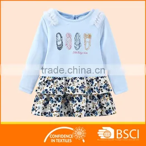 Long Sleeve, Lace Shoulder Layer Skirt Hem Toddler Dresses thumbnail-1