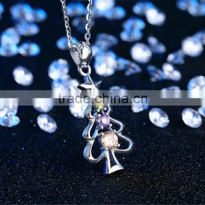 Factory Price Crystal Pendant 925 Sterling Silver Christmas Tree Pendant for Christmas Gift thumbnail-3