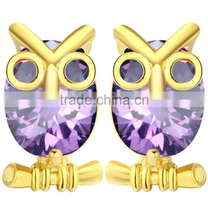 Cute Gold Color Red Zircon Oval Owl Women Jewelry Party Earring thumbnail-1