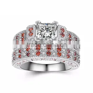 Fashion Jewelry Top Quality Genuine Sterling Silver 925 Women's Finger Ring Set Square Diamond thumbnail-1