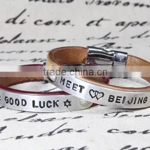 Custom Lover's Genuine Leather Anniversary Bracelets With Words Engraved thumbnail-3