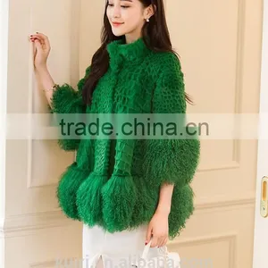 New Real Rabbit Fur Coat 2016 Fashion Autumn Winter Women Fur Coat Jackets Slim Medium Tassel Fur Coat thumbnail-1