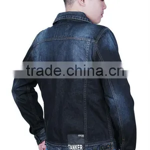T1031 OEM Denim Top Coat pu Coated Sleeves Men Jacket thumbnail-4