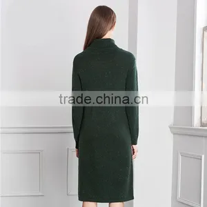 Women Pullover Sweater Ladies Plus Size Green Color Turtleneck Sweater Dress thumbnail-2