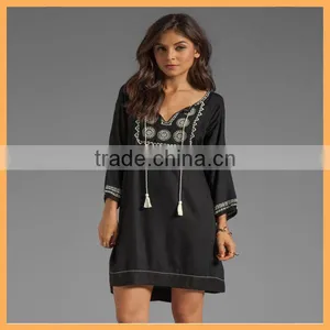 Hot Selling Embroidered Woman Casual Tunic Dress thumbnail-1