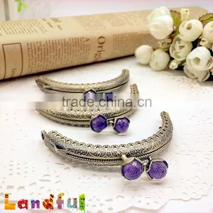 3.35inch Antique Brass Round Crystal Candy Bead Sewing Handmade Purse Frame thumbnail-6