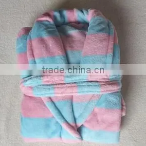 Chinese Colorful Strip Printed Coral Fleece Bathrobe thumbnail-1