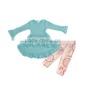 Popular Kids Solid Shirts Tops Ruffle Legging Pants Outfits Baby Pants Outfit Girls Dress Outfit thumbnail-1
