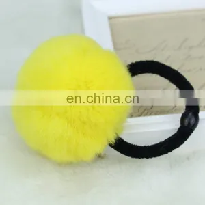 Lovely Real Rabbit Fur Ball Hairband Hand Made Wholesale Fur Pom Pom Elastic thumbnail-6