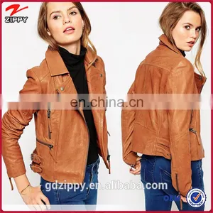 Lapel Collar Custom Bomber Jackets Lady Leather Jackets thumbnail-1