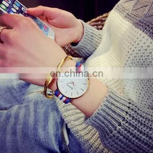 Golden Dial Quartz Watches British Retro Casual Canvas Belt Watches thumbnail-2