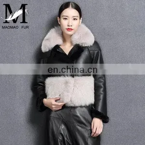 Modern New Style Real Fox Fur Collar Jacket Fashion Mongolian Lamb Skin Fur Coat thumbnail-1