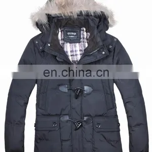 Fashion Mens Winter Fur Hood Cow Buckle Down Padded lo thumbnail-1