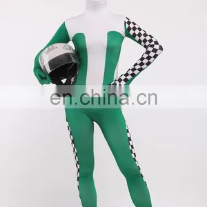 Green & White Racing Car Driver Full Body Spandex Cosplay Costume Zentai Suit thumbnail-2