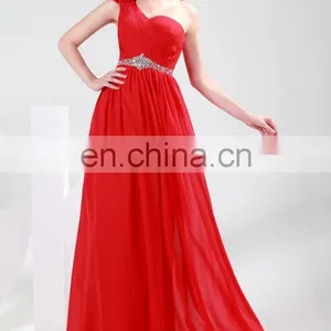 One Shoulder Flower Red Long Grace Karin Chiffon Bridesmaid Dress CL4411 thumbnail-2