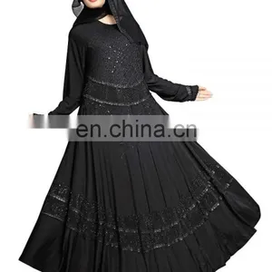 Women's 2017 Umbrella Style Burkha Abaya With Black Diamond Stone Work And Chiffon Scarf (Islamic Wear thumbnail-1