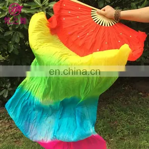 P-9080 New Arrival Factory Customized 1.5m/1.8m Imitated Silk Three and Five Colors Long Belly Dance Fan Veil thumbnail-1