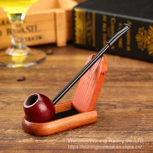 145mm Length Short Wooden Resin Short Tobacco Pipe With Red Sandal Round Head for Smoking thumbnail-3