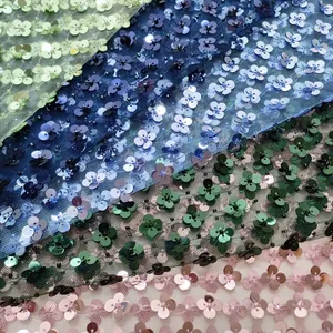 XW026 Sequined Beaded Mesh Lace Fabric Party Dress Wedding Gown Home Decoration thumbnail-5