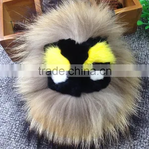 New Arrival Bag Phone Carkey Ornaments Monster Style Real Racoon Fur Leather Key Rings thumbnail-5