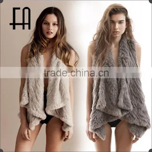 Factory Direct Wholesale Pricea Asymmetric Rabbit Knitted Fur Shawl With Spread Collar thumbnail-1