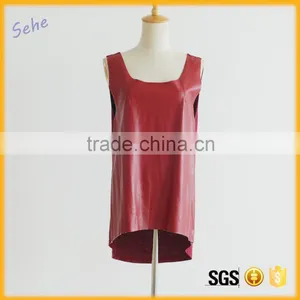 China Factory Sexy Red Color PU Blouse Leather Tank Tops thumbnail-1