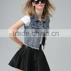 Garment Factory High Quality New Fashion Women Collared Denim Camo Vest thumbnail-4