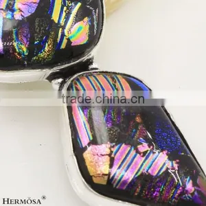 925 Sterling Silver Freedom Shape Colorful Dichroic Glass Gemstone Jewel Pendant thumbnail-2