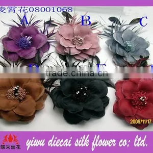 Handmade Artificial Fabric Rose Feather Flower thumbnail-1