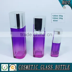 Purple Colored Square Glass Cosmetics Pump Bottle and Cosmetic Jar thumbnail-2