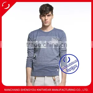 2015 China Supplier Custom Long Sleeve Mens Yarn Dyed T-shirt With Pocket Wholesale Clothing thumbnail-1
