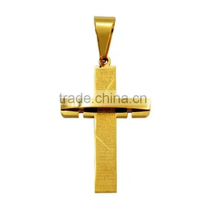 Hot Sale Gold Plated Jewelry Stainless Steel Scriptures Cross Necklace Pendant thumbnail-5