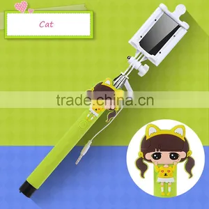 2015 Wholesale Lovely Cartoon Girl Design Portable Selfie Stick Wired Control thumbnail-3