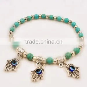 Elegent Shamballa Bracelet for Ladies, Green Beaded Bracelet With Hamsa Hand Charm thumbnail-1