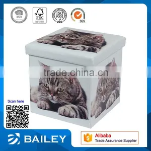 New Product Square Faux Multipurpose Folding Ottoman Foldable Storage Box thumbnail-1