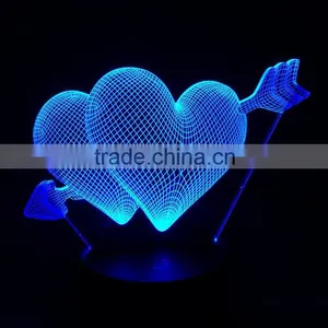 3D Optical Illusion Hearts Night Lamp Night Light 10 Colorful LEDs Ultra-thin Acrylic Light Panel AA Battery or DC 5V thumbnail-3