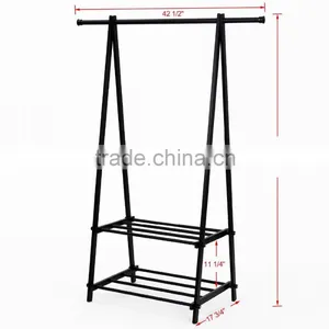 Black Metal Coat Hat Rack 2-tier Garment Drying Rack Clothes Shoe Organizer thumbnail-3