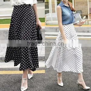 Stylish Lady Women Sweet Medium Elastic Waist Dot Chiffon Mild-calf Casual Pleated Skirt thumbnail-1