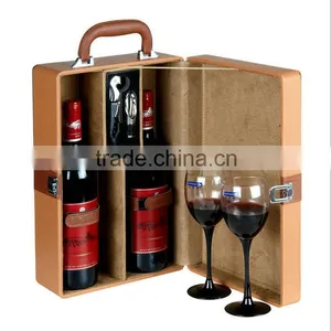 Chinese Factories Wholesale Custom High-grade PU Leather 2 Slot Wine Champagne Boxes, Khaki Gift Box thumbnail-2