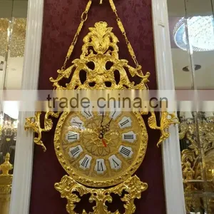 Luxury Gold Plated Wall Clock, French Louis XV Style Gilt Bronze Wall Hanging Clock thumbnail-4