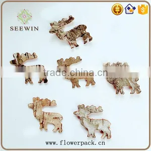 Small Deer Natural Flower Wood Bark Engraving thumbnail-1