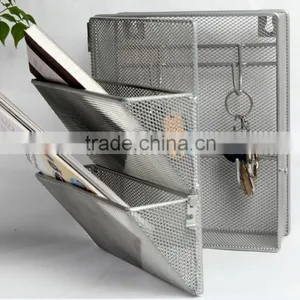 Modern Metal Mesh Office And Home Organization Wall Mounted Sundry Storage Rack Magazine Holder thumbnail-1