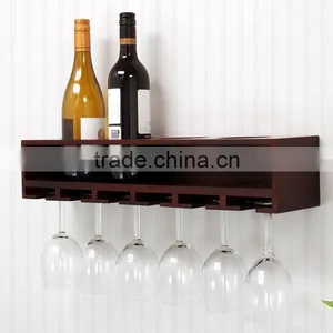 MDF WOOD 4 Bottle Wine Bottle and Glass Holder Wall Mounted Floating Shelf Wall Wine Rack thumbnail-1