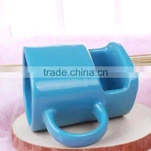 Easy Carry Ceramic Biscuit Cookie Holder Mug, Solid Color Glazed Promotional Gifts Mug thumbnail-4